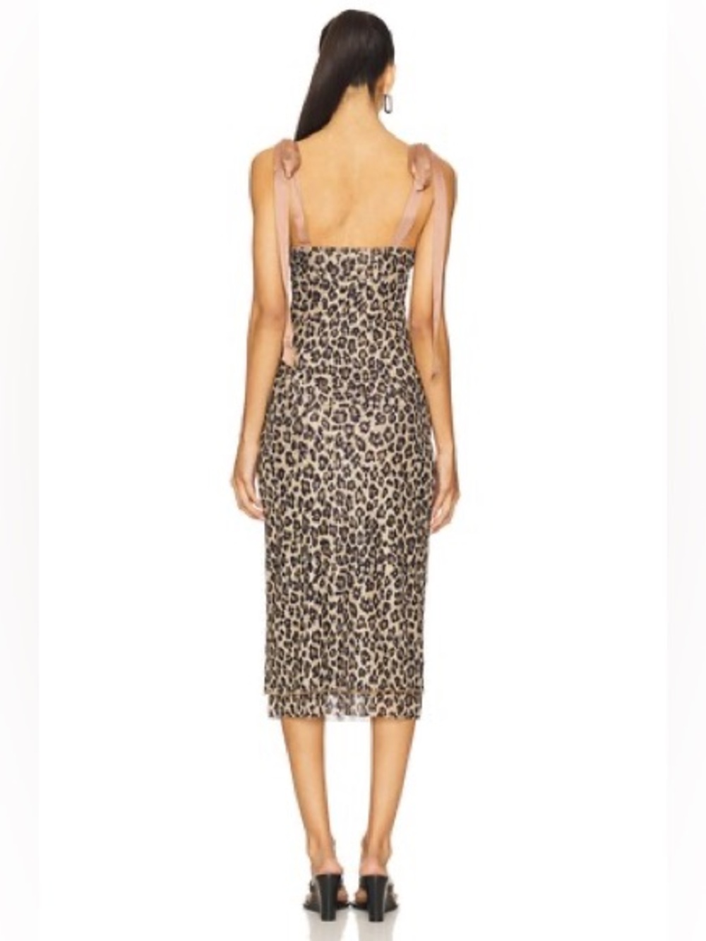 Free People Leopard-Print Midi Dress in Beige and Black with Tie Straps - Picture 4 of 5